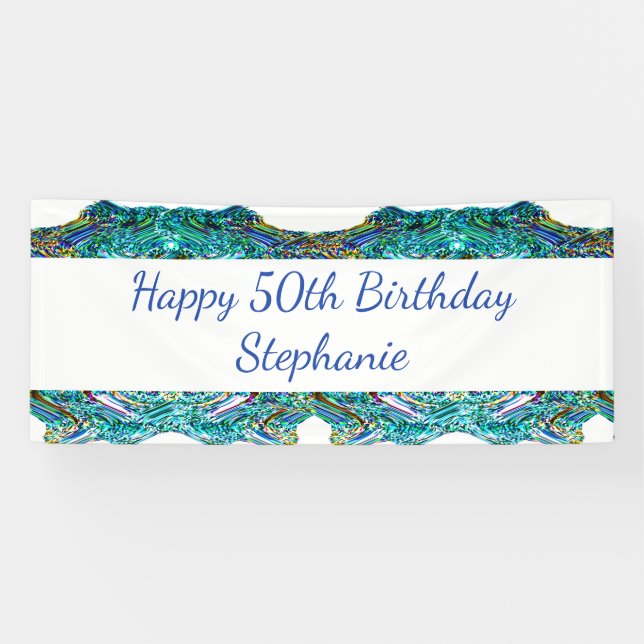 50. Happy Birthday Party Blue Abstrakt 2024 Banner (Horizontal)