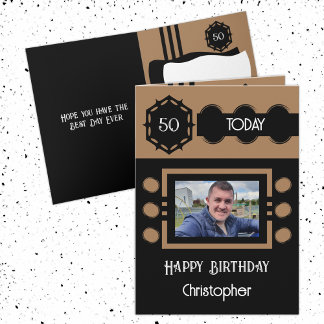 50 heute Foto Name schwarz braun Geburtstag Karte