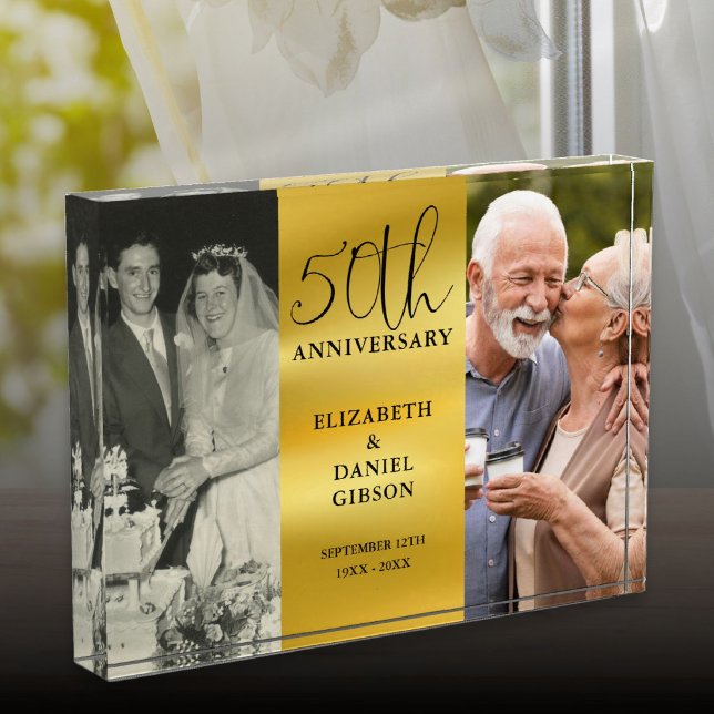 50. Hochzeit - Goldenes Jahr 2 Fotoblock (50th Wedding Golden Anniversary 2 Photo Block)