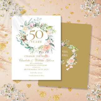 50. Hochzeit Jahrestag Ändern Sie das Datum Blumen Ankündigungspostkarte