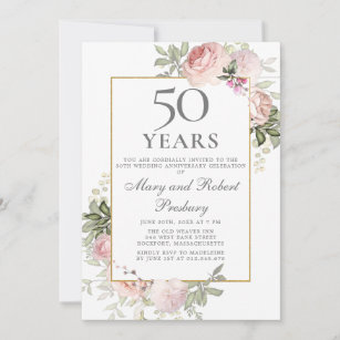 50. Hochzeit Jahrestag Rosa Rose Blüte Einladung