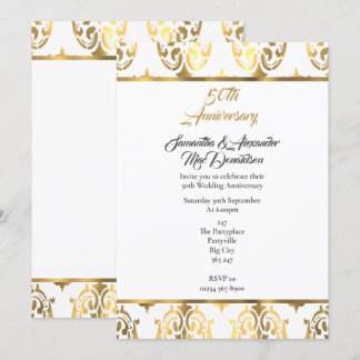 50. Hochzeit-Jubiläum aus Gold und Weiß Einladung