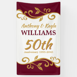 50. Hochzeit-Jubiläum Burgund Gold Blüh Banner