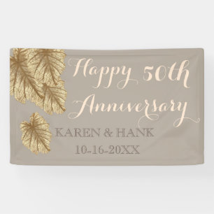 50. Hochzeit-Jubiläum Elegant Gold Leaf Beige Banner