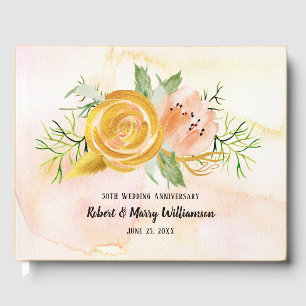 50. Hochzeit Jubiläum Gold Blush Pink Floral Gästebuch