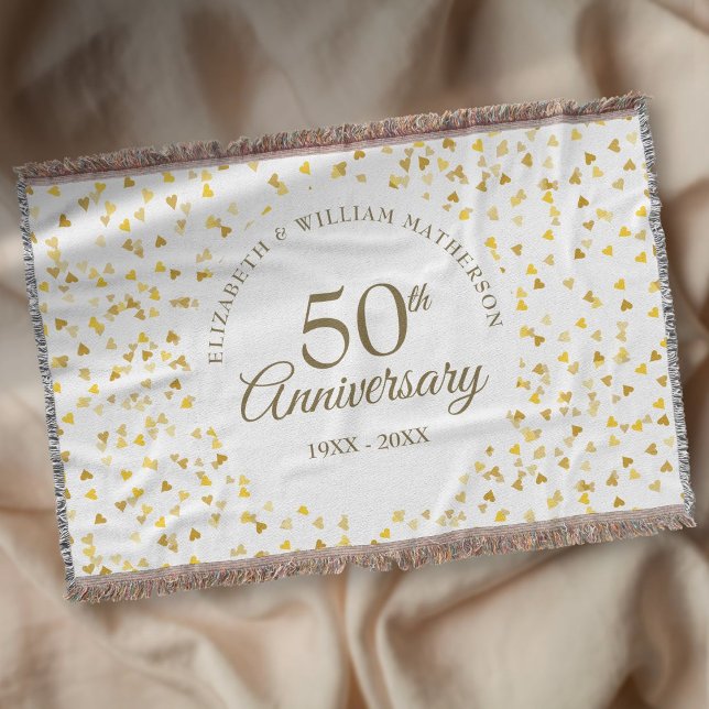 50. Hochzeit Jubiläum Gold Liebe Hört Confetti Decke (50th Wedding Anniversary Gold Love Hearts Confetti Throw Blanket)