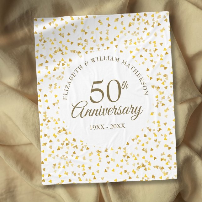 50. Hochzeit Jubiläum Gold Liebe Hört Confetti Fleecedecke (50th Wedding Anniversary Gold Love Hearts Confetti Fleece Blanket)