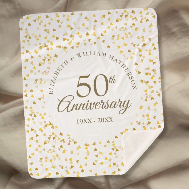 50. Hochzeit Jubiläum Gold Liebe Hört Confetti Sherpadecke (50th Wedding Anniversary Gold Love Hearts Confetti Sherpa Blanket)