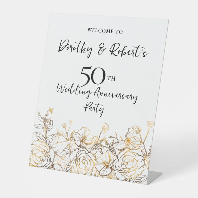 50. Hochzeit Jubiläum Gold White Willkommen Sockelschild (Vorderseite)