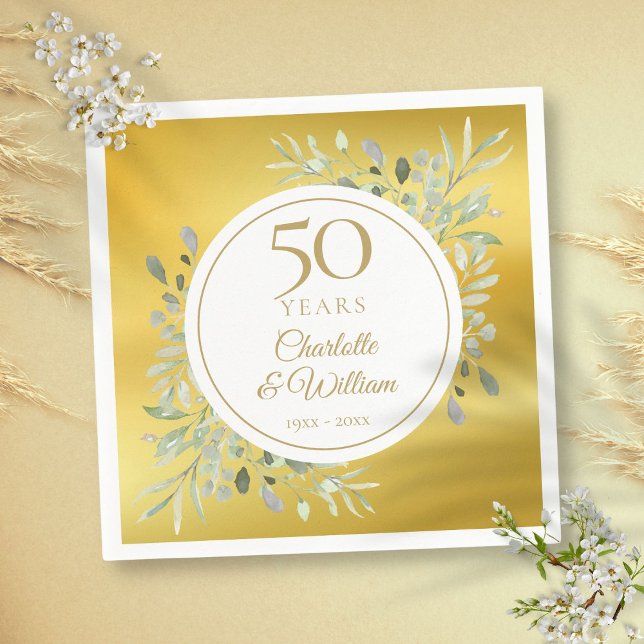50. Hochzeit Jubiläum Grüne Gold Foil Serviette (50th Wedding Anniversary Greenery Gold Foil Napkins)