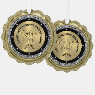 50. Hochzeit Jubiläum weiße Diamanten & Gold Ornament Karte