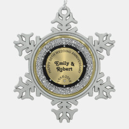 50. Hochzeit Jubiläum weiße Diamanten & Gold Schneeflocken Zinn-Ornament