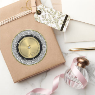 50. Hochzeit Jubiläum weißen Diamanten & Gold Rou Runder Aufkleber