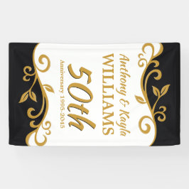50. Hochzeit-Jubiläum White Gold Black Blüh Banner