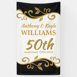 50. Hochzeit-Jubiläum White Gold Black Blüh Banner
