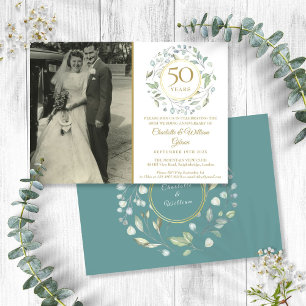 50. Hochzeits-Jubiläumsfoto mit floraler Grünpflan Einladung