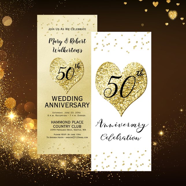 50. Hochzeitsfeier Gold Confetti Einladung (50th Wedding Anniversary Celebration Gold Confetti Invitation)