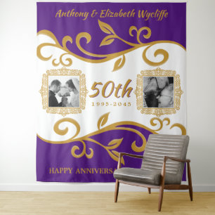 50. Hochzeitsfeier Ihre Fotos Lila Gold Wandteppich