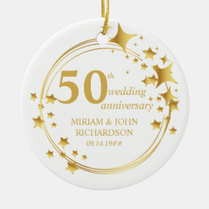 50. Hochzeitsfoto Goldstern Kranz Personalisiert Keramik Ornament