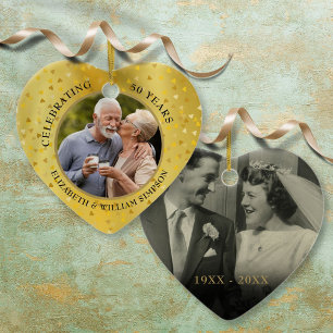 50. Hochzeitsjubiläum 2 Fotos Goldene Herzen Keramik Ornament