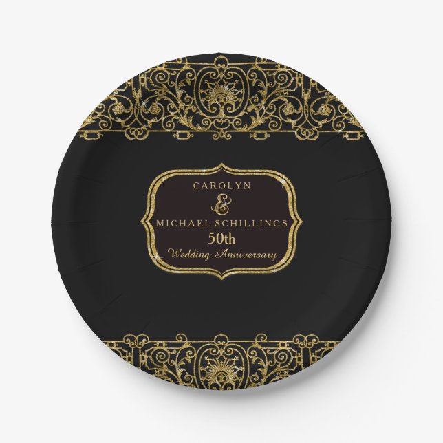 50. Hochzeitsjubiläum Art Deco Nouveau Party Pappteller (Vorderseite)