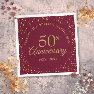 50. Hochzeitsjubiläum Burgunder Goldstaub Serviette