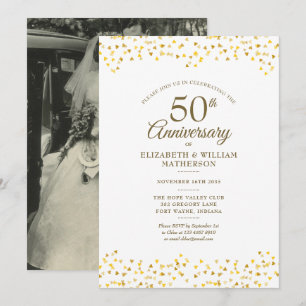 50. Hochzeitsjubiläum Chic Goldene Herzen Foto Einladung