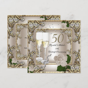 50. Hochzeitsjubiläum Cream Gold Rose Silber Einladung