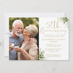 50. Hochzeitsjubiläum Florales Gold Foto Einladung
