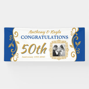 50. Hochzeitsjubiläum Foto Blue Gold hinzufügen Banner