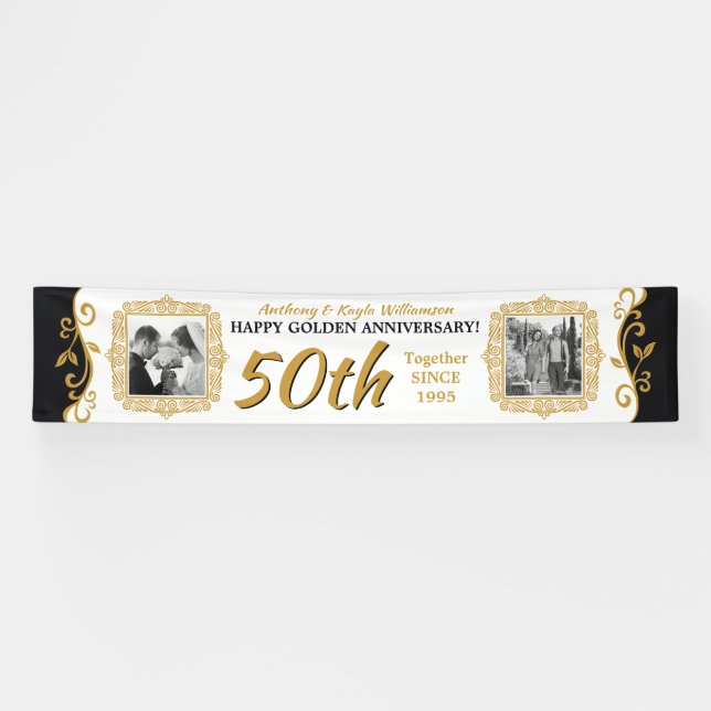 50. Hochzeitsjubiläum Foto Gold Black Banner (Horizontal)