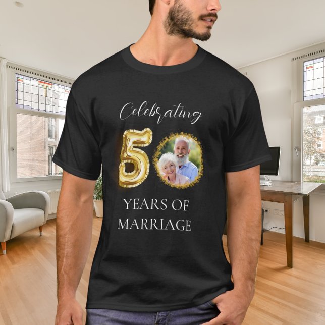 50. Hochzeitsjubiläum Foto Schwarze Goldmänner T-Shirt (Von Creator hochgeladen)