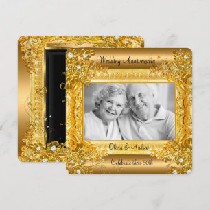 50. Hochzeitsjubiläum Gold Diamant Blumenfoto Einladung