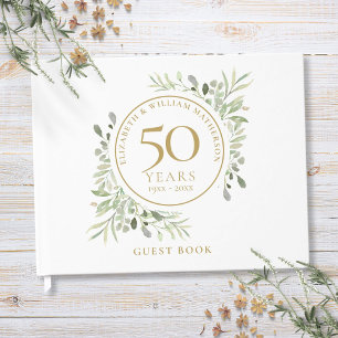 50. Hochzeitsjubiläum Gold Grün Wasserfarbe Gästebuch