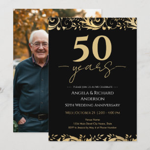 50. Hochzeitsjubiläum Gold Schwarz Einladung