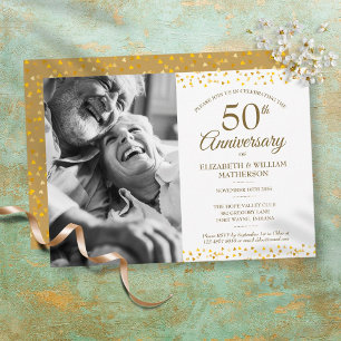 50. Hochzeitsjubiläum Golden Hearts Foto Einladung