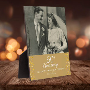 50. Hochzeitsjubiläum Golden Love Hearts Foto Fotoplatte