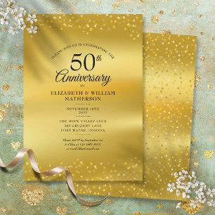 50. Hochzeitsjubiläum Goldene Herzen Folie Einladung
