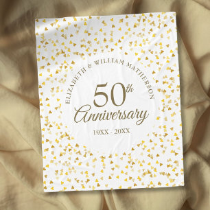 50. Hochzeitsjubiläum Goldene Liebesherzen Konfett Fleecedecke