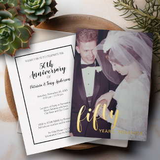 50. Hochzeitsjubiläum Goldfolie & Foto Folieneinladung