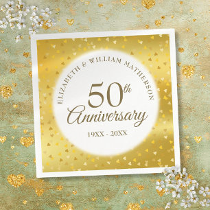 50. Hochzeitsjubiläum Goldfolie Herzen Konfetti Serviette