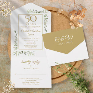50. Hochzeitsjubiläum Grün Gold Monogramm All In One Einladung