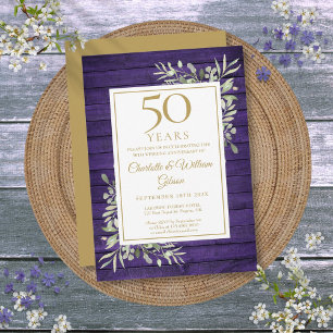 50. Hochzeitsjubiläum Lila Holz Grün Einladung