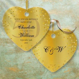 50. Hochzeitsjubiläum Monogramm Goldene Herzen  Keramik Ornament