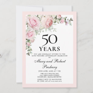 50. Hochzeitsjubiläum Rosa Rose Blumen Einladung