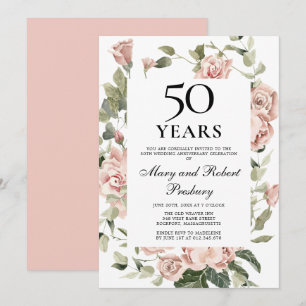 50. Hochzeitsjubiläum Rosa Rose Blumen Einladung