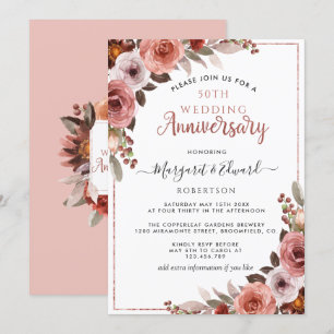 50. Hochzeitsjubiläum Rosen Gold Blush Floral Einladung