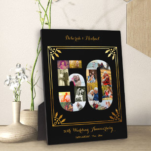 50. Hochzeitsjubiläum Schwarz-Gold-Foto-Collage Fotoplatte