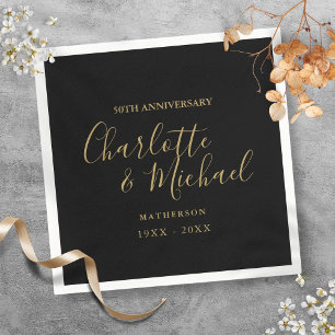 50. Hochzeitsjubiläum Schwarze Gold-Unterschrift Serviette