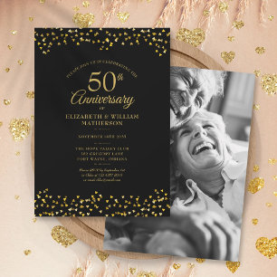 50. Hochzeitsjubiläum Schwarze Goldene Herzen Foto Einladung
